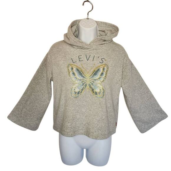 Levi's Girls Sweatshirts, Bell Sleeve Semi-Crop Glitter Butterfly Hoodie, Sz L - Picture 1 of 7